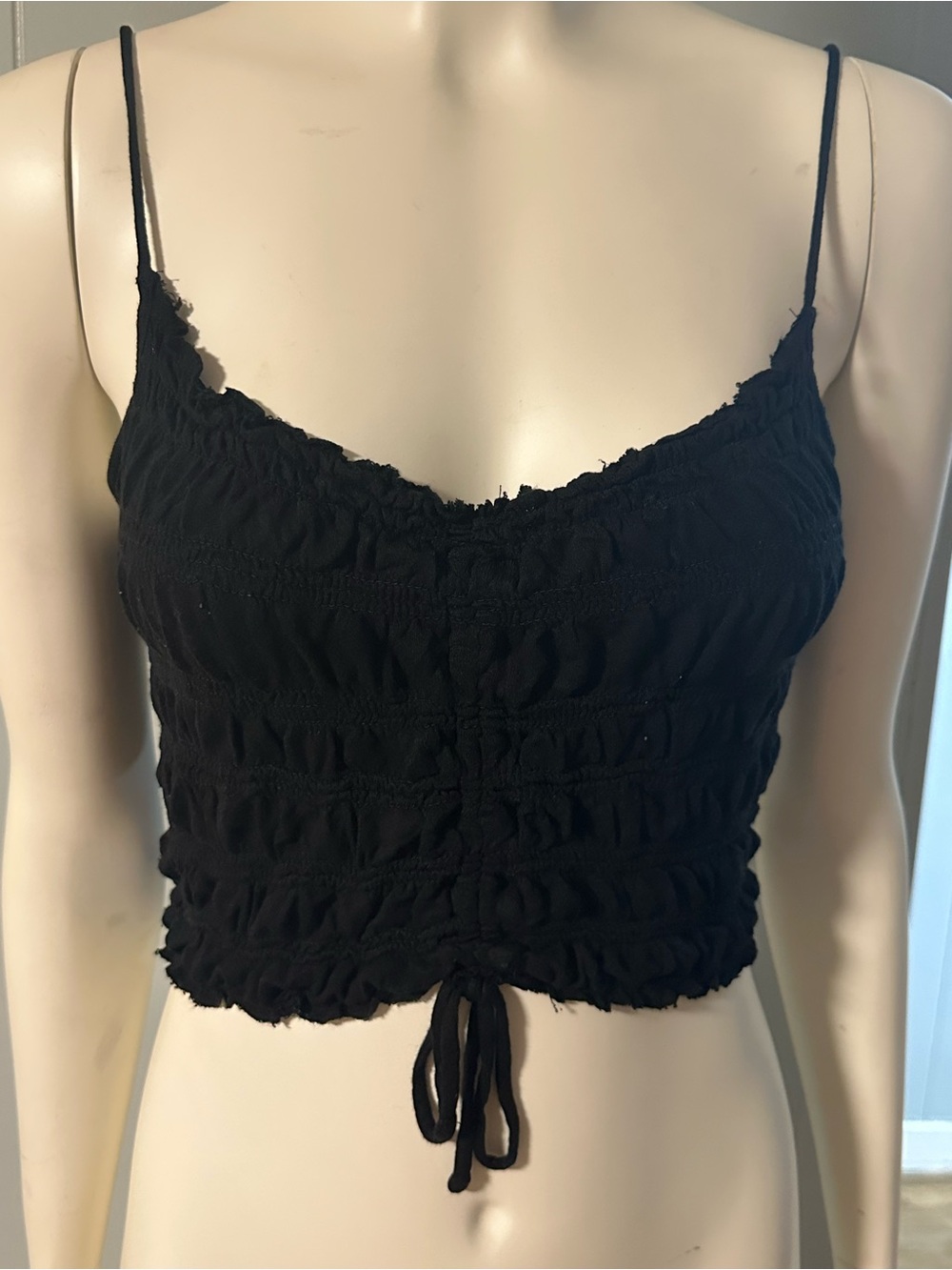 Urban Outfitters Black Smocked Ruched Tie Back Cami Crop Top Size M